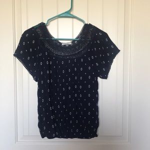 Navy Crochet Geometric Print Top - Maurices